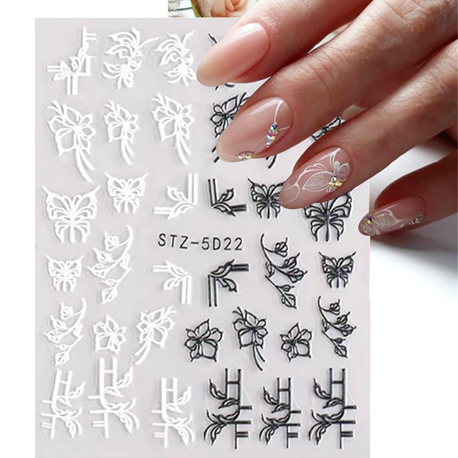 6 Sheets White Flower Nail Art Stickers Decals 5D Embossed Nail Decals Spring Winter Nails Art Self-Adhesive Supplies Accessories 3D Flower Stickers for Women Nails Design Decoration-Velvo Beauty