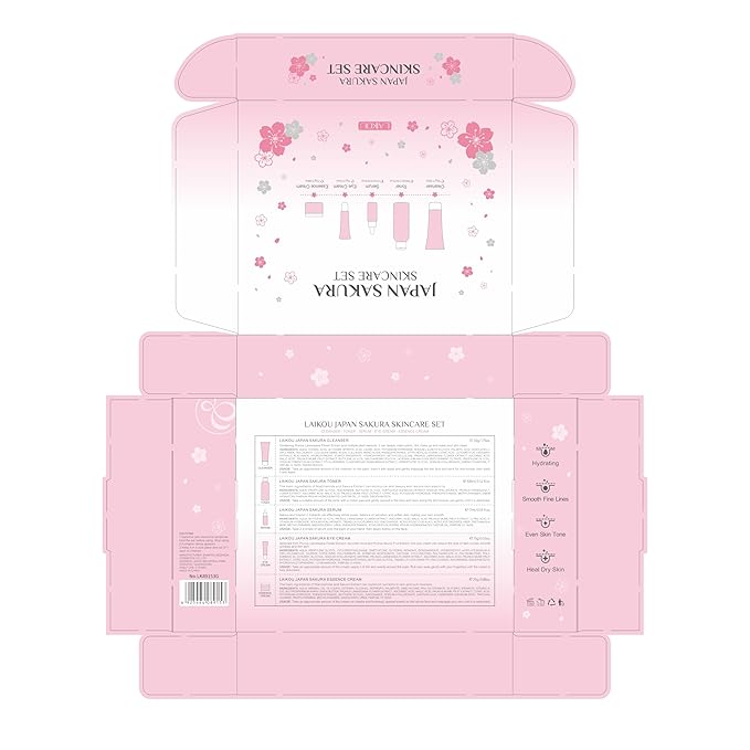 Skin Care Set JAPAN SAKURA Women Beauty Gift Sets Skin Care Kit with Cleanser, Toner, Serum, Eye Cream, Face Cream Travel Kit for Women Teen Girls Mom Daughter Birthday TSA-friendly Sizes 5pcs-Velvo Beauty
