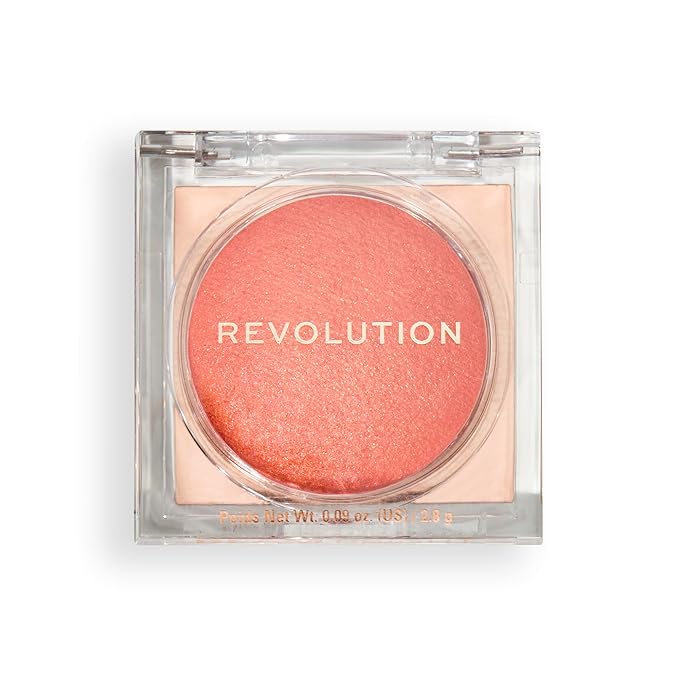 Revolution, Beam Bright Blush, Blendable & Buildable Face Powder Blush, Luminous Finish for Radiant Cheeks, Vegan & Cruelty-Free, Peach Pop, 0.09 Oz-Velvo Beauty