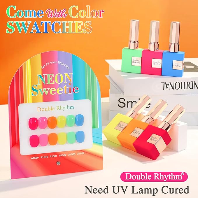 Double Rhythm 6 Pcs 15 ML Gel Polish Set Same Color Same Bottle Soak Off Gel Polish Kit Nail Art Manicure Salon DIY at Home for Women (Pastel Red Pink Orange Yellow Green-T6-11)-Velvo Beauty