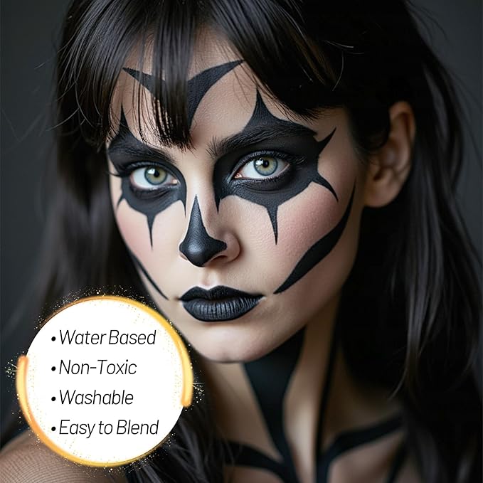 Black Water Based Face Body Paint, 2.37 OZ Large Tube Full Coverage Washable Face Paint Cream for Adult Carnival Cosplay Halloween SFX Skull Joker Zombie Vampire Skeleton Goth Makeup-Velvo Beauty