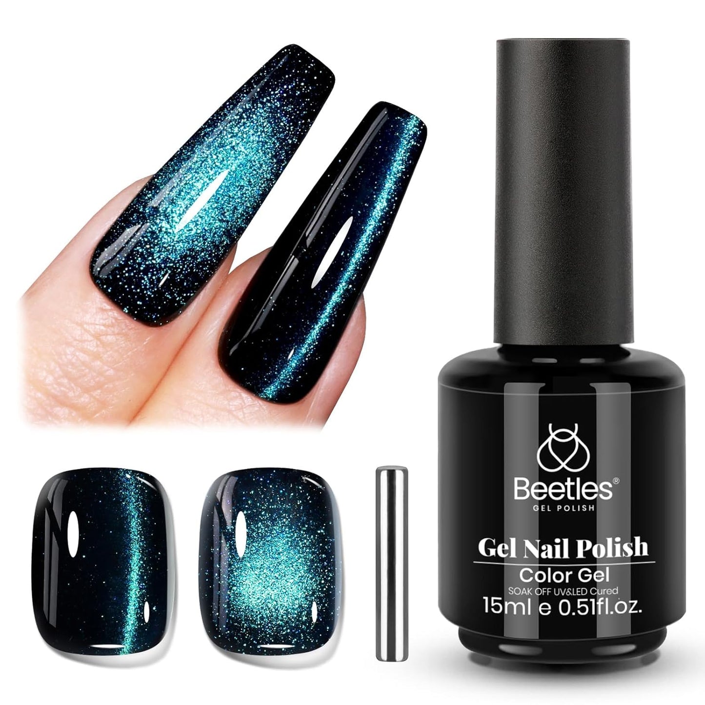 Beetles Chameleon Cat Eye Gel Polish - 15ML Blue Cat Eye Glitter Gel Polish 9D Magnetic Soak Off UV Shimmer Velvet Gel Mermaid Tears Series Nail Art DIY Manicure Gifts for Women-Velvo Beauty