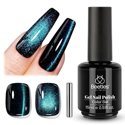 Beetles Chameleon Cat Eye Gel Polish - 15ML Blue Cat Eye Glitter Gel Polish 9D Magnetic Soak Off UV Shimmer Velvet Gel Mermaid Tears Series Nail Art DIY Manicure Gifts for Women-Velvo Beauty