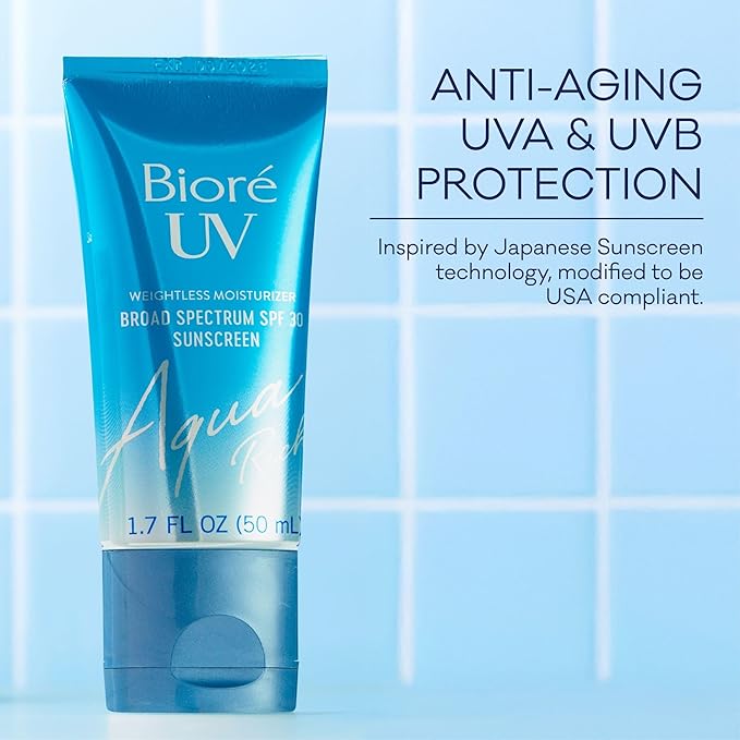 Biore UV Aqua Rich SPF 30 PA+++ Daily Moisturizer Sunscreen for Face, For Sensitive Skin, Oil Free, Hyaluronic Acid, Vegan, Oxybenzone & Octinoxate Free, Dermatologist Tested, 1.7 Oz-Velvo Beauty
