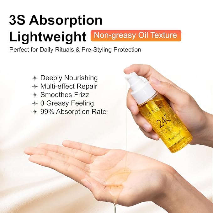 24K Gold Hair Oil, Repair Shine Serum with Coconut, Argan & Olive Oils - Heat Protectant and Frizz Control - Vegan, Lightweight Leave-In Treatment for Dry Damaged Hair (2.02 Fl Oz (Pack of 1))-Velvo Beauty