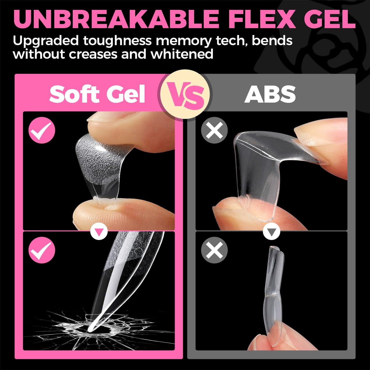 UNA GELLA Short Almond Nail Tips: 504PCS Short Fake Nails Soft Press On Gel Nail Tips Pre Shaped Almond Shape Home Nail Extension Full Cover, 12 Sizes Acrylic Gelly Tips-Velvo Beauty