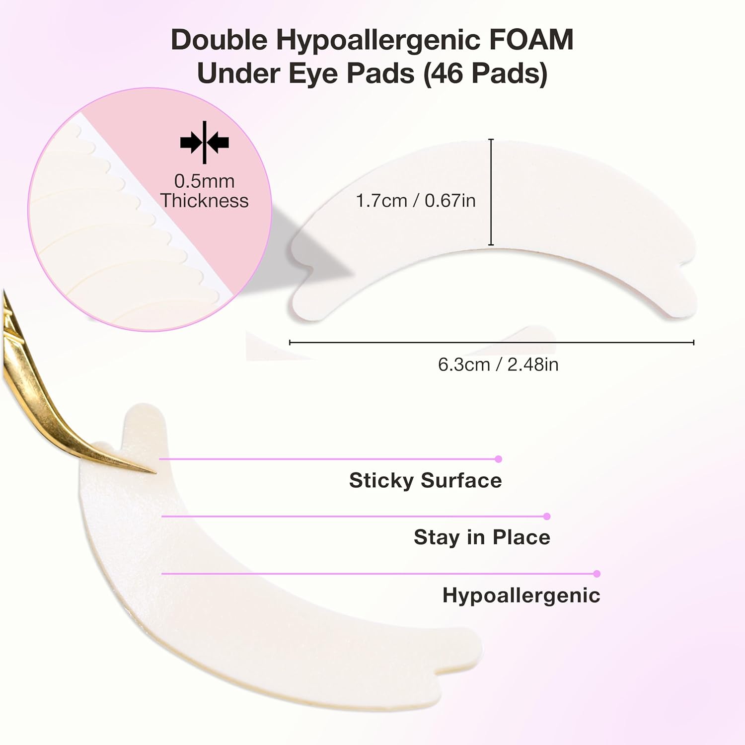 Curacoro Double Foam Eye Pads For Lash Extension, Hypoallergenic Eye Pads Lash Extension Supplies for Oily Skin & Sensitive Eyes, Soft Sticky Pads for Lash Perm Lamination, Lash Remover (46 Pads)-Velvo Beauty