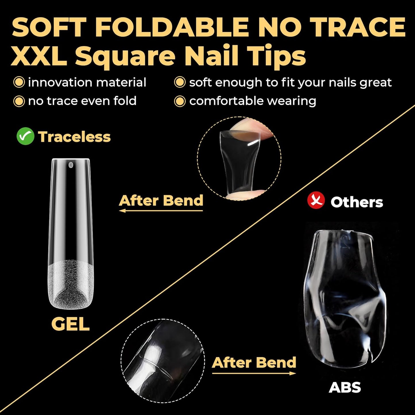 UNA GELLA Extra Long Tapered Sqaure Nail Tips, Pre-buffed 240Pcs Square Gel Nail Tips No C Curve XXL Long Square Press on Nails Full Cover Straight for Nails Extension Home DIY Salon 12 Sizes-Velvo Beauty