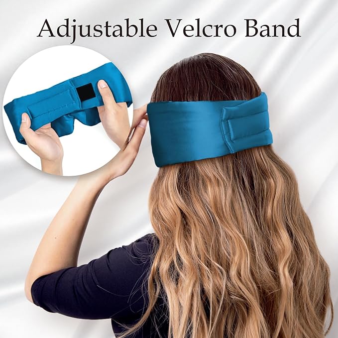 Zenssia 100% Mulberry Silk Sleep Mask Eye Mask for Man and Woman with Adjustable Headband, Full Size Large Sleep Mask & Blindfold for Total Blackout for All Night Sleep, Travel & Nap- Peacock Blue-Velvo Beauty