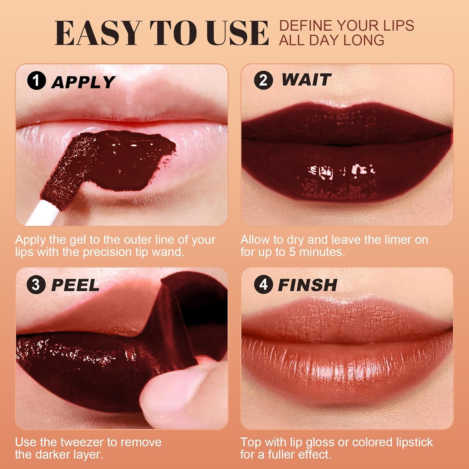 Lip Stain - Long Wear Tattoo Lip Liner, Waterproof & Transfer-proof Peel Off Lip Stain with Matte Finish, Lip Tint For All Skin Types, Great Gifts for Women (Rose)-Velvo Beauty