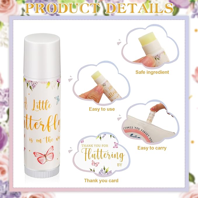 Fumete 50 Pack Butterfly Baby Shower Party Gifts Favors Bulk Lip Balms for Guests Boys Girls Neutral Gender Reveal Favors for Baby Shower Prizes Souvenirs Bags Stuffer Classroom Prizes-Velvo Beauty