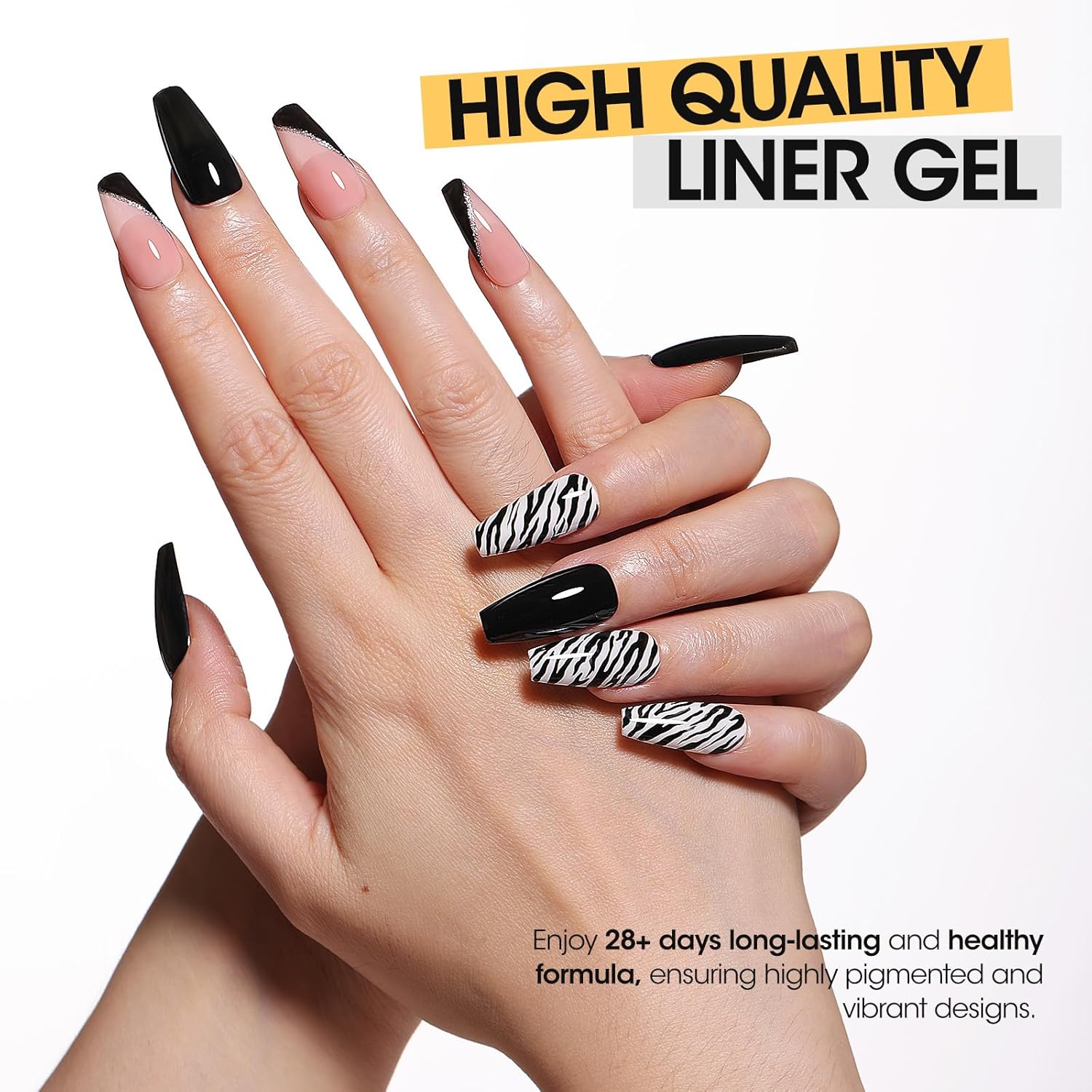 GELLEN 2 Pcs 10ml Black White Liner Gel Nail Polish, Classic Soak off Nail Lamp Nail Art Paint Gel with Thin Nail Art Brush for Euphoria Nail French Manicure-Velvo Beauty