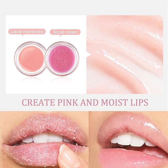2 In 1 Lip Care Set - Lip Sleep Mask & Lip Scrub - Lip Wrinkles Improve - Cracked Lip Lipstick & Moisturizing Cream - Night Exfoliation Improve Dry and Peeling Lips - Suitable for All Skin Lip Primer-Velvo Beauty