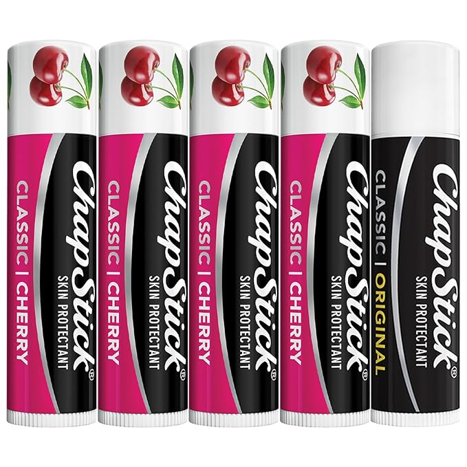ChapStick Cherry Lip Balm 4-Pack + 1 Original ChapStick, Lip Moisturizer, 0.15 Oz Ea (5 Piece Set)-Velvo Beauty