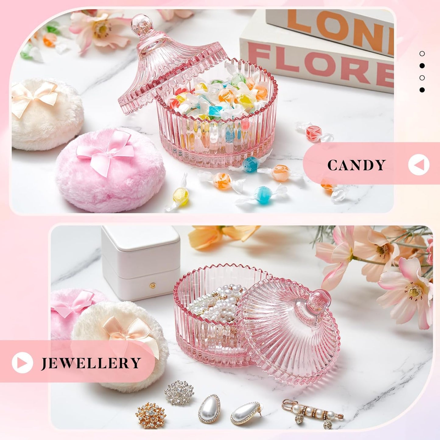 Tioncy 3 Pcs Large Body Powder Puff and Container Crystal Container Soft Washable Reusable Velour Face Body Glitter Powder Puff Wet Dry Makeup Simple Style (Pink)-Velvo Beauty