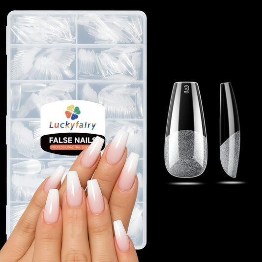 Medium Coffin Gel Nail Tips, 504pcs Soft Gel Pre-Shaped Acrylic Fake Nails, Half Matte Full Cover Clear Press on Flase Nail Tips for Extension Nail Manicure Home DIY 12 Sizes Gelly Tips-Velvo Beauty