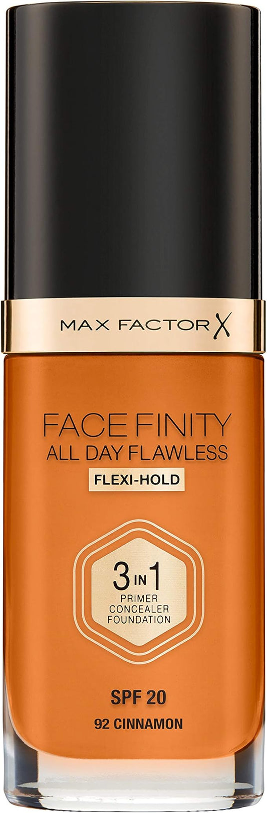 Max Factor Facefinity 3-in-1 All Day Flawless Foundation SPF 20#092 Cinnamon 7.05 Ounce-Velvo Beauty