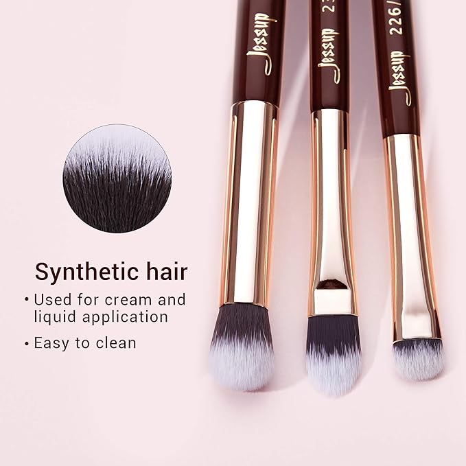 Jessup Professional Eye Makeup Brushes Set Natural-Synthetic 15pcs for Eyeshadow Blending Concealer Eyeliner Eyebrow, Zinfandel T284-Velvo Beauty