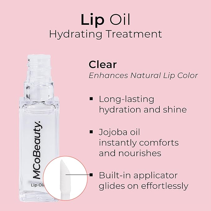 MCoBeauty Lip Oil Hydrating Treatment, Clear, Moisturizing Shine for Naturally Beautiful Lips, Vegan, Cruelty Free Cosmetics-Velvo Beauty