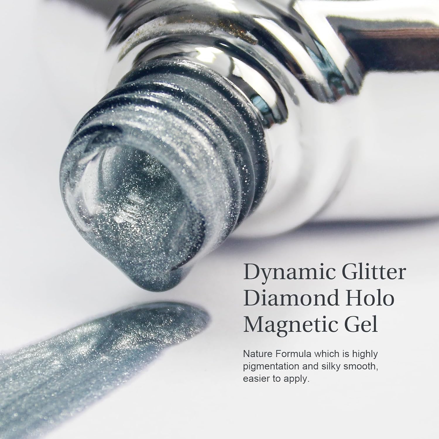 Cat Eye Gel Nail Polish with Magnet Stick, 15ml Glitter Holographic Nail Polish, Magnetic Effect Gel for Home DIY Manicure Gift, Silver Dust-Velvo Beauty