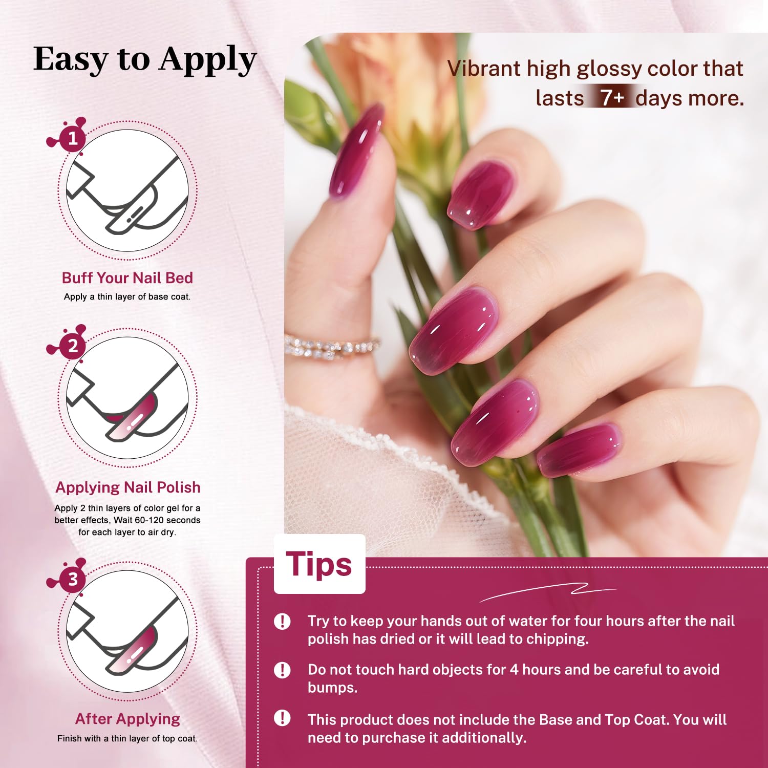 16.5ml Jelly Rose Red Nail Polish Large Volume Quick Dry Nail Polish, Long Lasting Shine, Fingernail Toenail Nail Art DIY Home Travel Nail Art Gift-Velvo Beauty