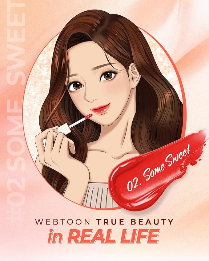 AMTS Webtoon True Beauty - 02 Some Sweet | Coral Lip Tint Stain | High Pigment Liquid Shine Non-Sticky Long-Wearing Long-Lasting | Korean Webtoon True Beauty Cute Coral Makeup-Velvo Beauty