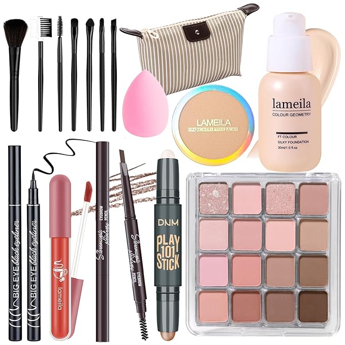 Makeup Set Full Kit for Girls Teens Women, Makeup Present Set, Includes Eyeshadow, Foundation, Blusher, Eyebrow Pencil, Mascara, Eyeliner, Brushes, Lip Gloss, Sponge, Cosmetic Bag-Velvo Beauty