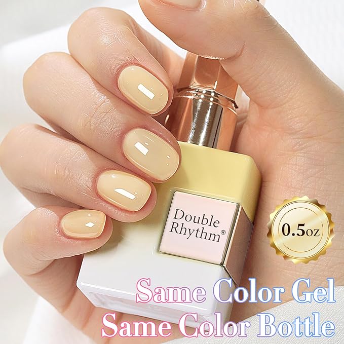 Double Rhythm 0.50 OZ Translucent Gel Polish Same Color Same Bottle Sheer Pastel Neutral Natural Milky 15 ML Jelly UV Nail Art DIY at Home (Yellow-A1625)-Velvo Beauty