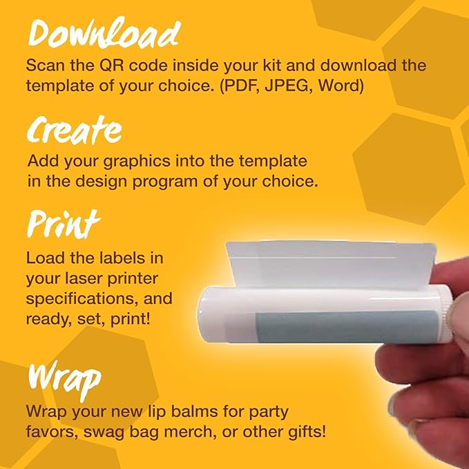 Nature's Bees - DIY Bulk Lip Balm Kit, Natural Cherry Flavor - 48 Blank Lip Balm Tubes w/ 60 Labels - Easy to Use - Customizable Templates - Beeswax, Cocoa Butter, Coconut Oil, Aloe - .15 oz (4.2g)-Velvo Beauty