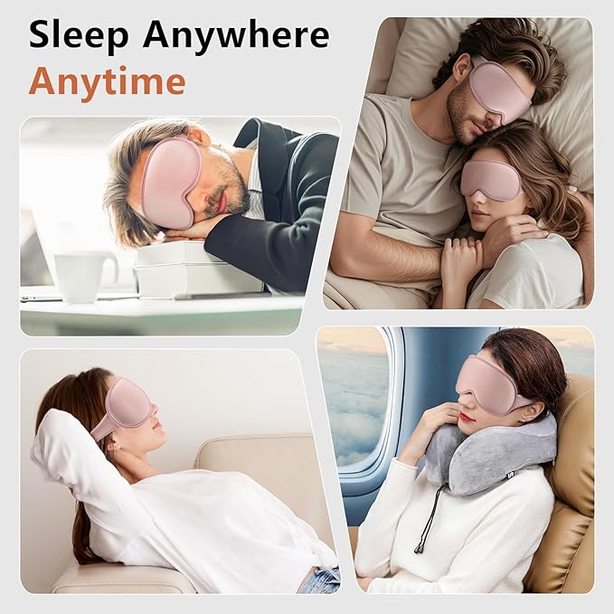 Sleep Mask for Side Sleeper Women Men, Eye Mask for Sleeping Light Blocking, 3D Contoured Cup Sleeping Mask, Soft Breathable Sleep Eye Mask with Adjustable Elastic Strap for Travel Pink-Velvo Beauty