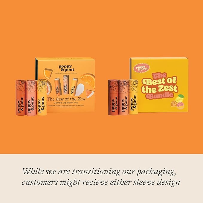 Jumbo Lip Balm Gift Set (3-Pack, Citrus Flavors) | Poppy & Pout All Natural Lip Balms & Moisturizers | Hydrates with Beeswax, Vitamin E, Organic Coconut Oil | Cruelty-Free | Recyclable Cardboard Tube-Velvo Beauty