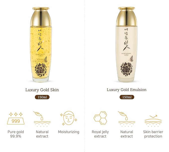 YEDAM YUN BIT Prime Luxury Gold Women Skin Care Set With Skin, Emulsion, Cream, Serum, Wrinkle Care Nourishing And Moisturizing, Calming Korea Cosmetics-Velvo Beauty