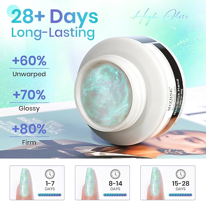 MIZHSE Mermaid Aurora Solid Builder Gel, 1oz Hard Gel for Nails 3D Non-sticky Builder Gels Polish Soak Off for Nails Salon Home DIY Manicure-Velvo Beauty