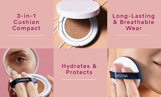 MISSHA Magic Cushion Foundation No.21 (2 Pack) Light Beige for Bright Skin - Flawless Coverage,Dewy Finish,Easy Application for All Skin Types-Velvo Beauty