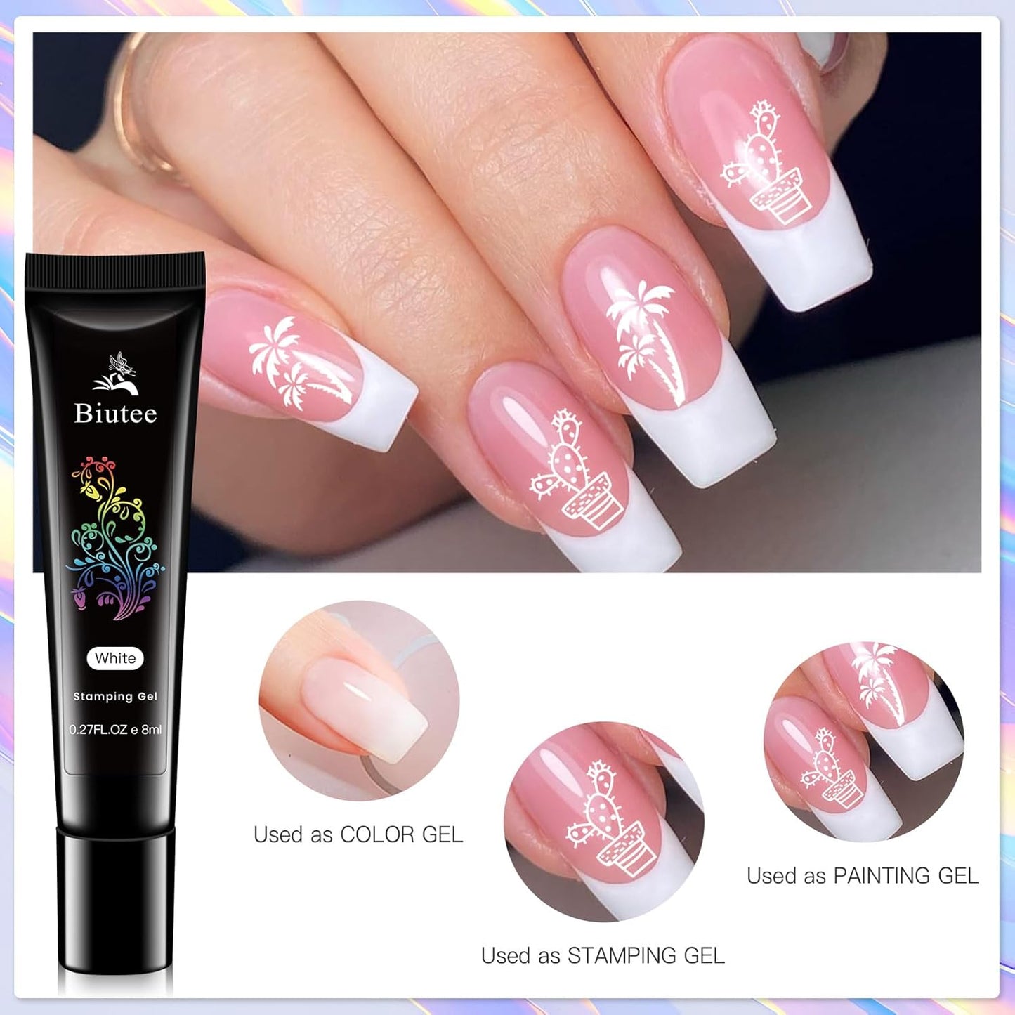 Biutee Nail Stamper Kit 16Pcs Nail Art Stamping Plate 8 Colors Stamp Polish Gel Silicone Stamper Scraper with Storage Bag, Nail Stamp Plates Love Flower Butterfly Leaf Template Halloween Design Gift-Velvo Beauty