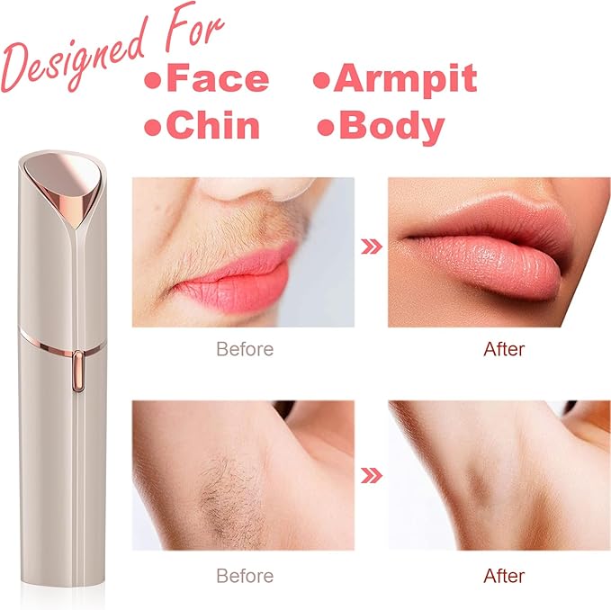 Facial Hair Removal for Women, Mini Hair Remover, Electric Razor Shaver Portable Bikini Epilator for Lips, Chin, Armpit, Peach Fuzz, Fingers, Neck, Cheek and USB Rechargeable (Gold)-Velvo Beauty