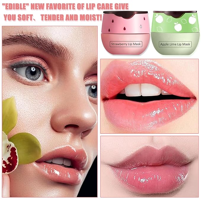Bee Lip Balm Honey Pot,3 PCS Strawberry&Honey&Apple Lime Lip Sleeping Mask,Hydrating Prevention Dry and Cracked Lip Scrubs Exfoliator Lip Care,Moisturizing Lip Mask Overnight Reduces Lip Lines-Velvo Beauty