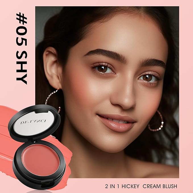 DE'LANCI Blush Single for Cheeks+Lip, Buildable Color Silky Smooth Peach Blush, Best Peachy Half Matte Blusher for Fair Medium Skin, Easy to Use Travel Size, Breathable Blendable Cream Blush (SHY 05#)-Velvo Beauty