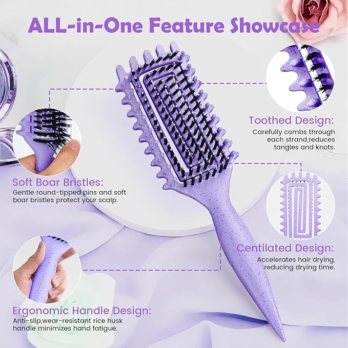 Curl Defining Brush, Curly Hair Brush Defining with Side Gear for Combing, Shaping, and Styling Curly Hair, Lightweight Candy Brush Suitable for All Wet or Dry Hair Types for Women and Men (Purple)-Velvo Beauty