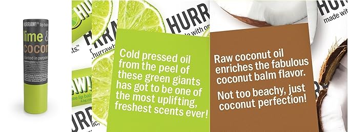 Hurraw! Lime & Coconut Lip Balm, 3 Pack: Plastic-Free with new cardboard push-up tube. Certified Organic, All Natural Origin, Vegan & Cruelty Free. Gluten Free. Bee, Shea, Soy & Palm Free. Made in USA-Velvo Beauty