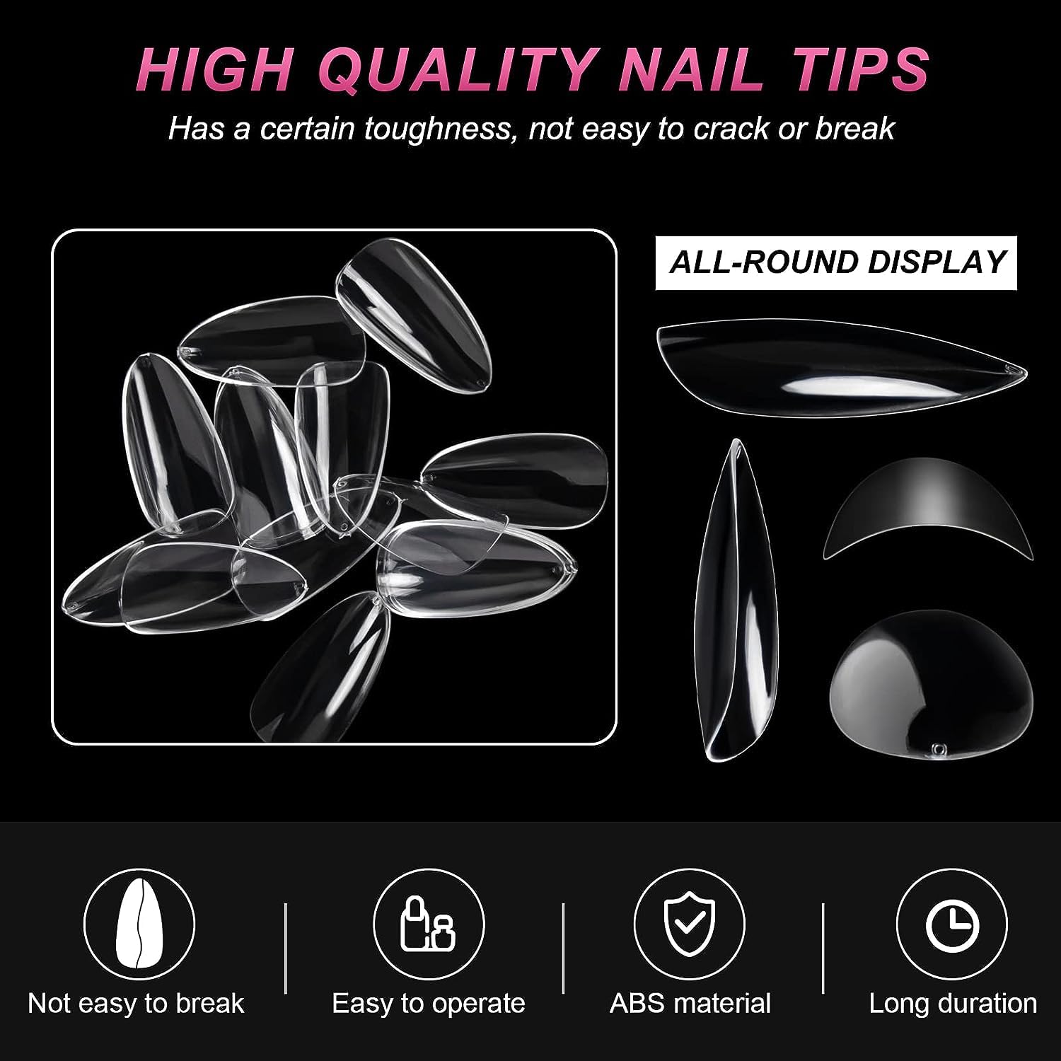 1000PCS Short Almond Nail Tips - Acrylic Nails Tips, ToouYoun 10 Sizes Soft Gel Full Cover Nail Tips with Box for Nail Art Salons and Home DIY-Velvo Beauty