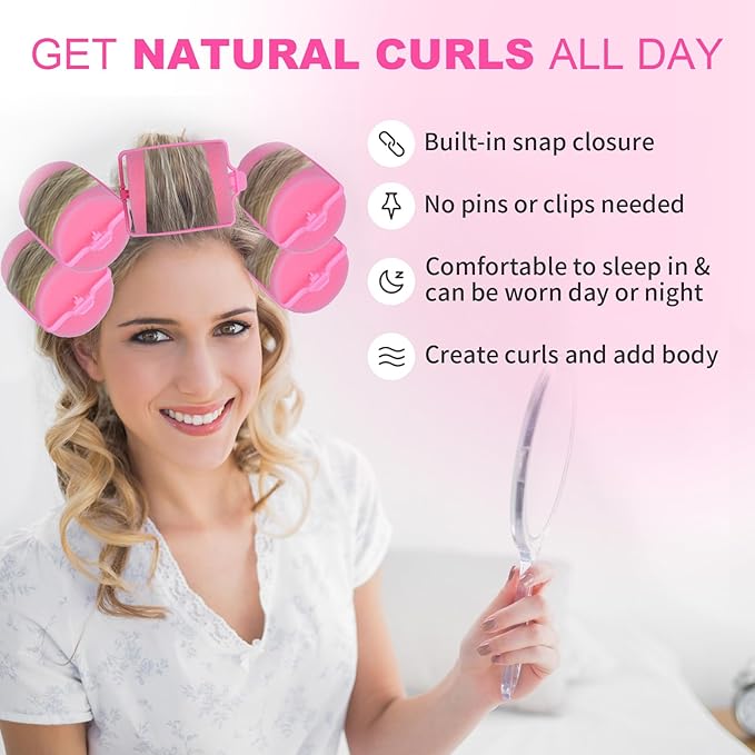 24 Pieces Foam Sponge Hair Rollers - Soft Sleeping Hair Curlers for Hair Styling (2inch, Pink)-Velvo Beauty