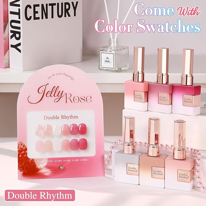 Double Rhythm 6 Pcs 15 ML Gel Polish Set Same Color Same Bottle Soak Off Gel Polish Kit Nail Art Manicure Salon DIY at Home for Women (Milky White Jelly Pink Nude Peach-T6-24)-Velvo Beauty