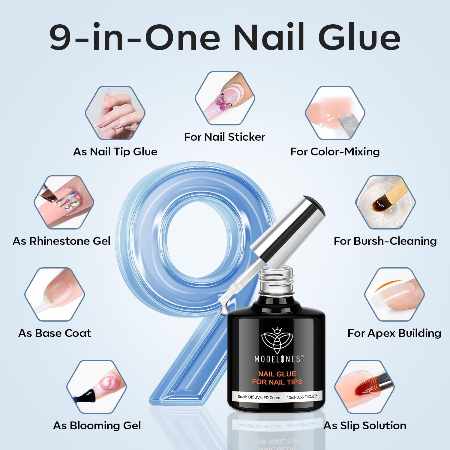 modelones Extra Short Almond Gel Nail Tips Kit, 9-in-One Nail Glue with Portable U V Lamp 216Pcs 12Sizes Pre-Etched Press ons Fake Acrylic Extension Kit DIY Salon Gift for Women-Velvo Beauty