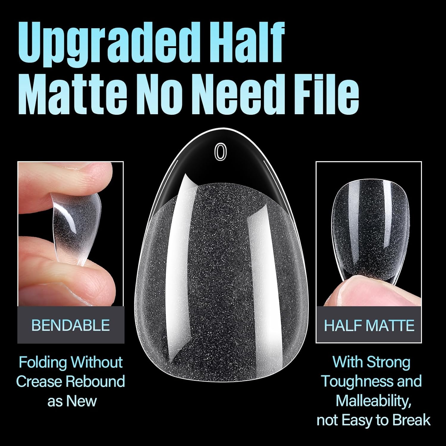 TOMICCA Short Almond Nail Tips, 240Pcs Half Matte Soft Acrylic Nail Tips, 12 Sizes Acrylic Pre-Shaped Nails, Full Cover False Nails Almond Press on Nails Short Fake Nails for Extension Nail-Velvo Beauty