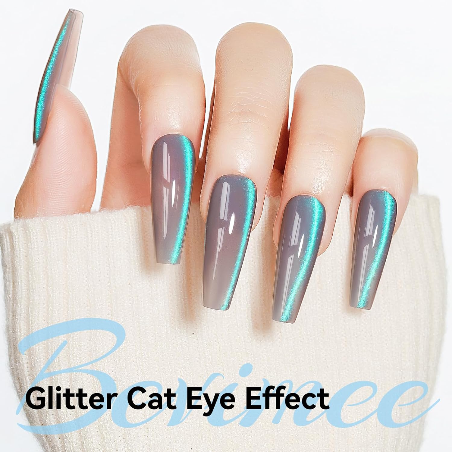 Cat Eye Gel Polish, Glass Blue Glitter Cateye Magnetic Nail Polish Magic Holographic Effect, UV Gel Sparkle Crystal Jelly Color Manicure for Nail Salon DIY At Home-Velvo Beauty