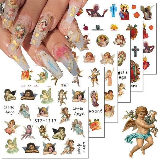 8 Sheets Valentine's Nail Art Stickers - Angel Cupid Water Transfer Foil Decals - Heart Designs for Women Girls - Nail Art Decorations-Velvo Beauty