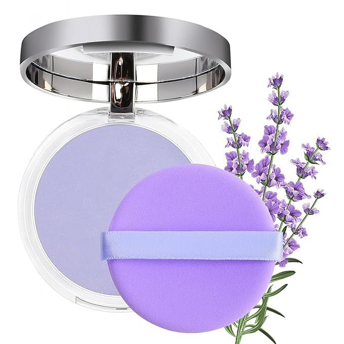 Chillab Lavender Matte Powder Oil Control Face Makeup Setting Powder, Chillab Polvo Compacto with Mini Powder Puff, for Silky Blurring Oil Control Long-Lasting Makeup-Velvo Beauty