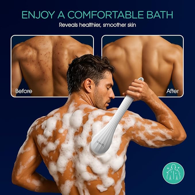 VOYOR Electric Silicone Body Scrubber, Back Scrubber for Shower, Waterproof Long Handle Body Brush, Rechargeable Power Bath Brush for Cleansing, Exfoliating, Massaging Skin BC100 (Blue)-Velvo Beauty