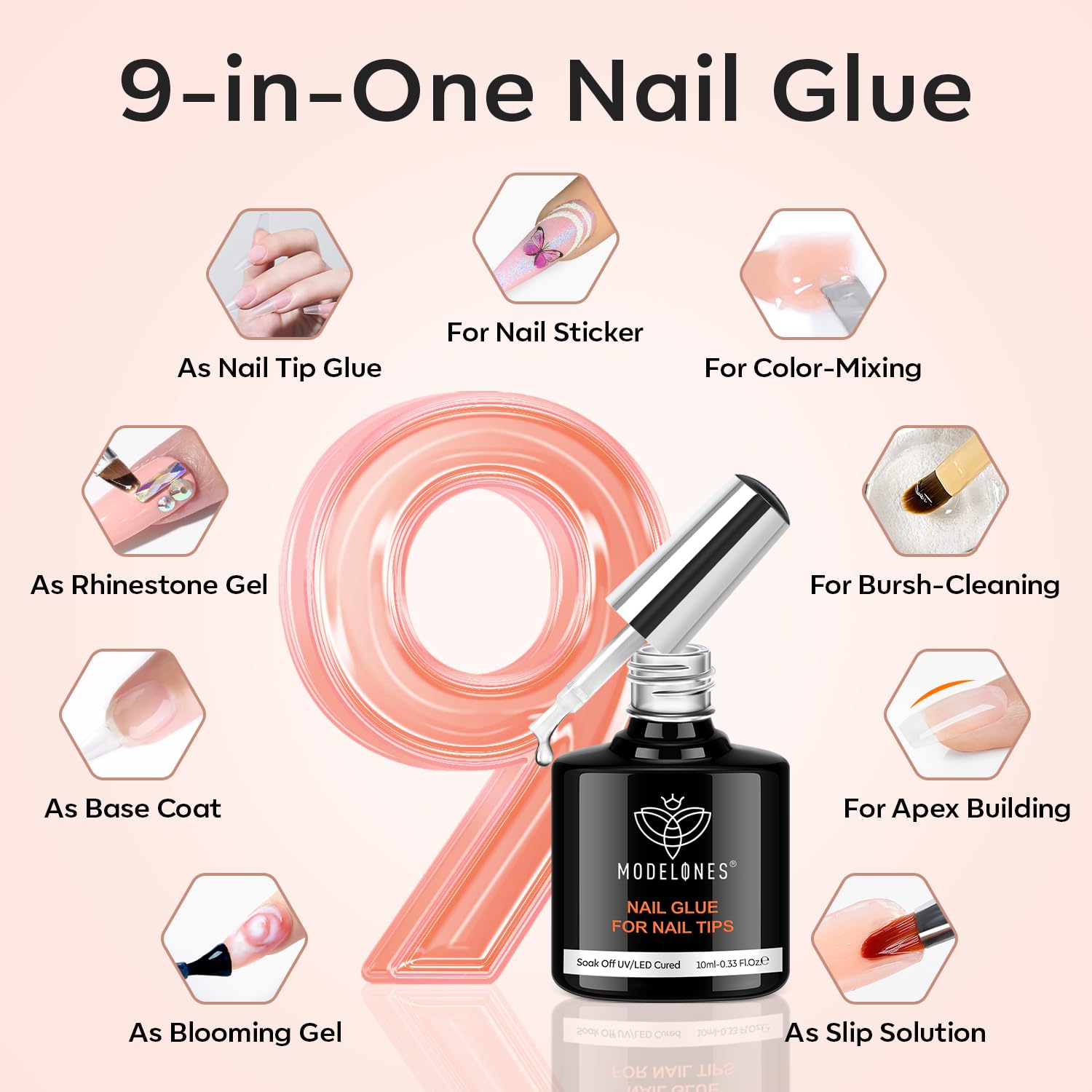 modelones Short Almond Gel Nail Tips Kit, 9-in-One Nail Glue with Portable U V Lamp 216Pcs 12Sizes Pre-Etched Press ons Fake Acrylic Extension Kit DIY Salon Gift for Women-Velvo Beauty